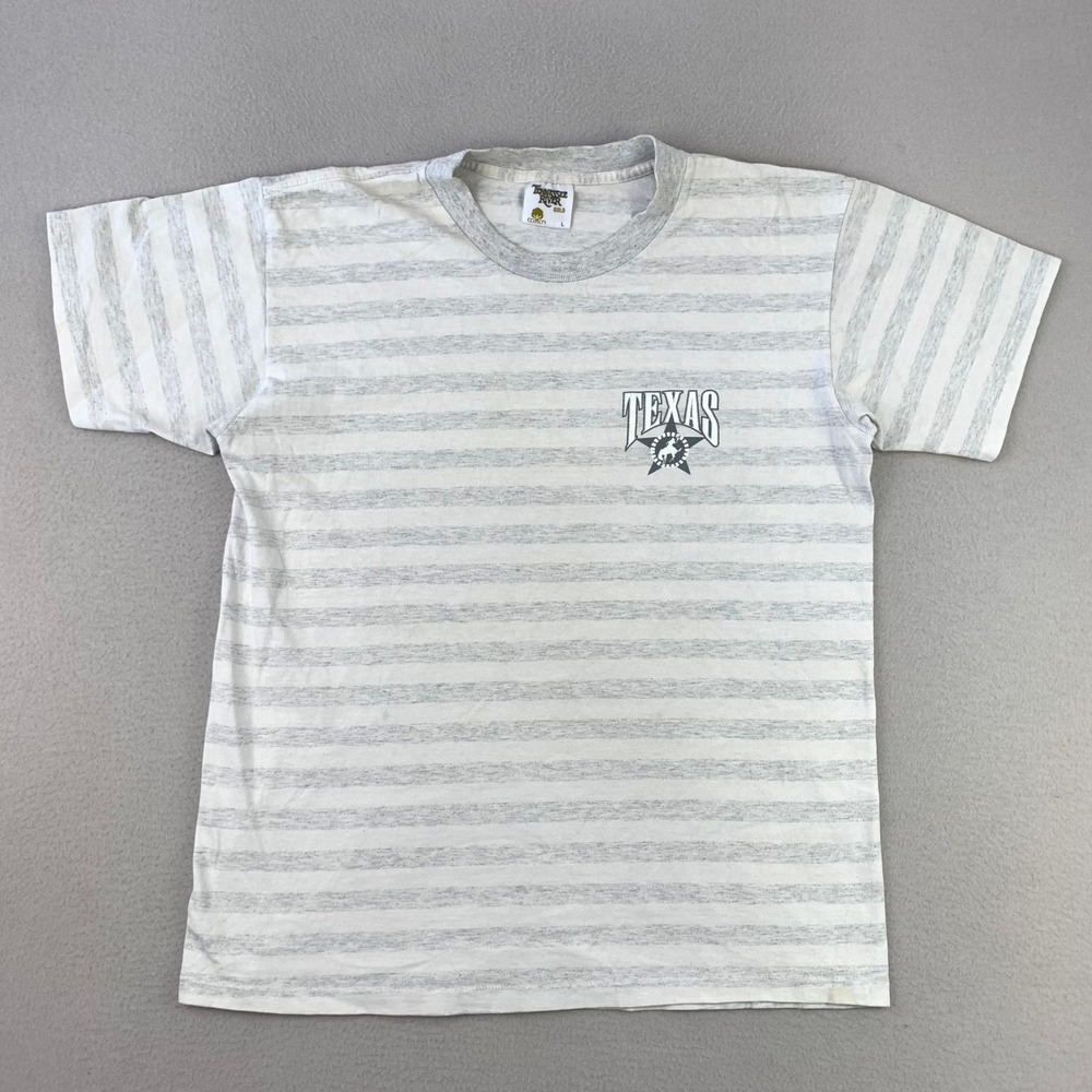 Vintage Tennessee River T-Shirt Mens Large Grey Striped Short Sleeve Texas USA